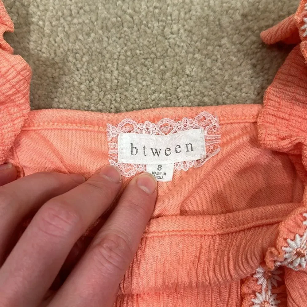 Btween Peach Spring Easter Sunday Best Lined Daisy Floral Girls Dress Size 8